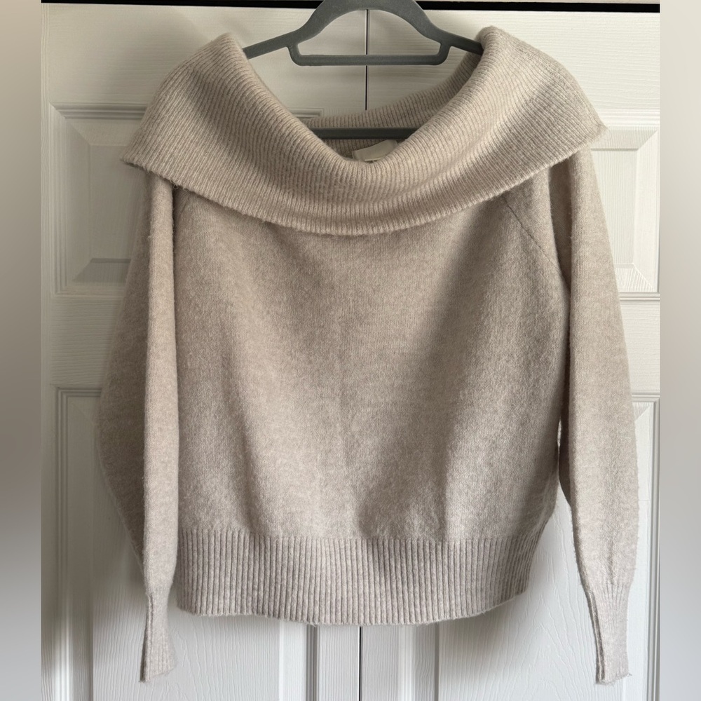 H&M Off-The-Shoulder Gray Foldover Collar Sweater
